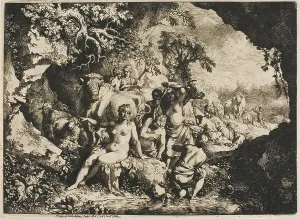 Dietrici Prints: Nymphs Bathing Near a Cave, 1741. Creator: Christian Wilhelm Ernst Dietrich