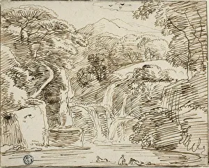 Falls Prints: Nymphs Bathing near Waterfalls in Mountain Landscape, n.d. Creator: Franz Kobell