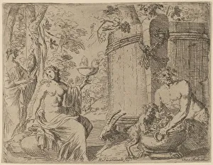 Swanevelt Herman Van Prints: Two Nymphs and a Satyr before a Large Vat. Creator: Herman van Swanevelt