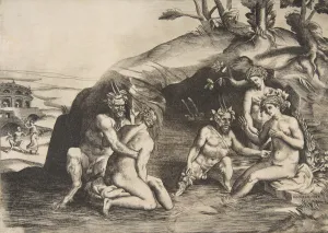 Nymph Prints: Nymphs and Satyrs bathing, 1531-76. Creator: Giulio Bonasone