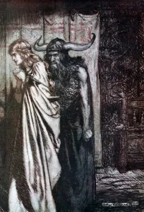 Nibelungs Prints: O wife betrayed I will avenge they trust deceived! Illustration for Siegfried and The Twilight of t Artist: Rackham