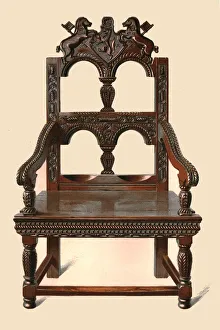 Macquoid Prints: Oak Cacqueteuse chair, 1904. Artist: Shirley Slocombe