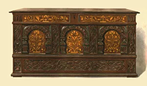 Macquoid Prints: Oak inlaid chest, 1904. Artist: Shirley Slocombe