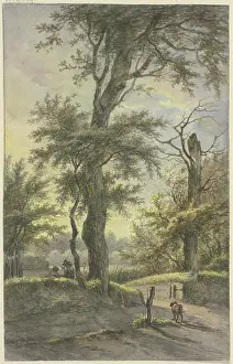 Quercus Prints: Oak tree, with two men on a path beneath it