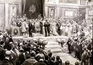 Oath Gallery: Oath of the Constitution in the Courts in 1902 by King Alfonso XIII of Spain (1886-1941)
