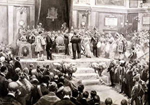 Oath Prints: Oath of the Constitution in the Courts in 1902 by King Alfonso XIII of Spain (1886-1941)