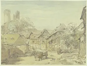 Oxen Prints: Oberreifenberg with Reifenberg Castle, c1840-1900. Creator: Anton Burger