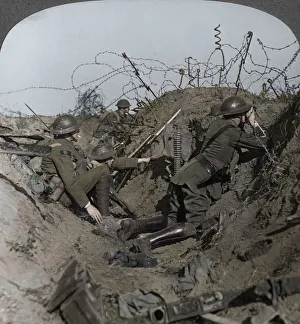 Signals Gallery: Observation officer and signallers keep a sharp lookout, St Quentin, France, World War I, 1914-1918