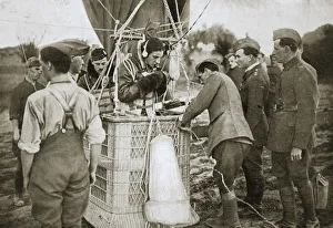Reconnaissance Prints: Observer of a kite-balloon testing the telephone before ascending