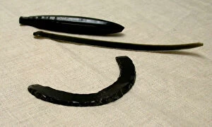 Obsidian Core, Blade, and Curved Neckpiece, c. A.D. 300. Creator: Unknown