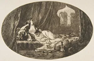 Auguste Delatre Gallery: Odalisque reclining in a harem, from 'Titres de Romance', 1857