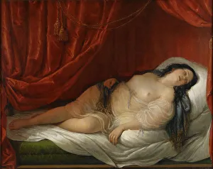 An odalisque in red interior, Early 19th cen Artist: Schiavoni, Natale (1777-1858)