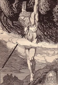 Viking Age Prints: Odin Hanging on the World-Tree. Illustration for The Edda: Germanic Gods and Heroes