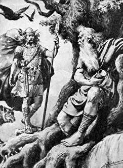 Sacrifice Prints: Odin (Wotan), Norse god, c19th century