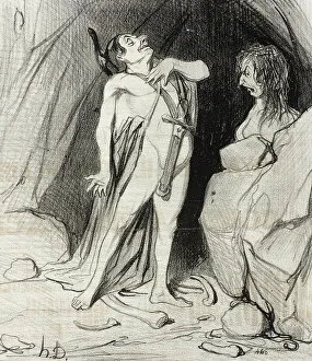 Play On Words Prints: Oedipe chez le Sphinx, 1842. Creator: Honore Daumier