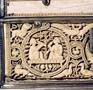 Cordoba Gallery: Detail of front of Ivory Casket, Hispano-Arabic work, Cordoba, 11th centur