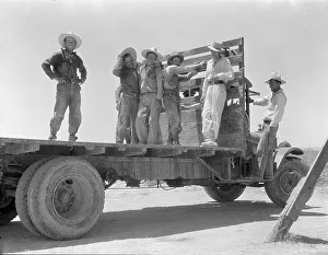 Sombrero Prints: Off for the melon fields (Mexican labor), 1935. Creator: Dorothea Lange
