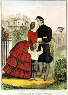 Parting Gallery: Off for the War. Artist: Currier and Ives