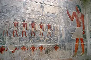 Offering bearers and deceased's portrait, polychrome relief, Mastaba of Kagemni, Saqqara, Egypt, 2003 Creator: Unknown. Offering bearers and deceased's portrait, polychrome relief, Mastaba of Kagemni, Saqqara, Egypt, 2003 Creator: Unknown