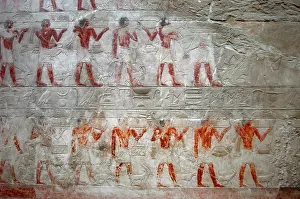 Offering bearers, polychrome relief, Mastaba of Kagemni, Saqqara, Egypt, 2350 BC (2003). Creator: Unknown