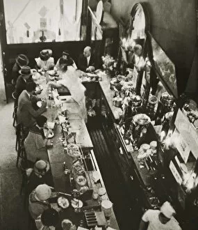 Drugstore Gallery: Office workers having lunch at the drug store counter, New York, USA, c1920s-c1930s