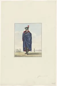Officer in cape, 1830-1831. Creator: Anon