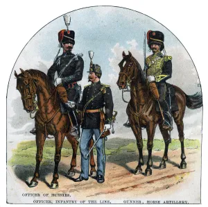 Gunner Prints: Officer of Hussars, Officer, infantry of the Line, Gunner, horse artillery, 19th century