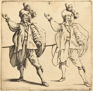 Plumed Gallery: Officer with Large Plume, Front View, 1617 and 1621. Creator: Jacques Callot