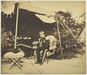 Military Camp Gallery: Officers Seated at a Tent, Camp de Châlons, 1857. Creator: Gustave Le Gray