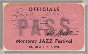 Official pass for the Monterey Jazz Festival, 1958. Creator: Unknown