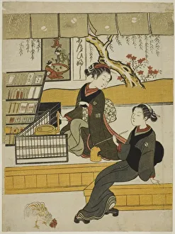 Shop Worker Prints: Ofuji, the Shop Girl of the Motoyanagiya, with a Customer, c. 1769