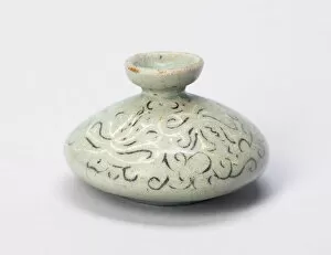 White Background Gallery: Oil bottle with Scrollwork, South Korea, Goryeo dynasty (918-1392), 12th / 13th century