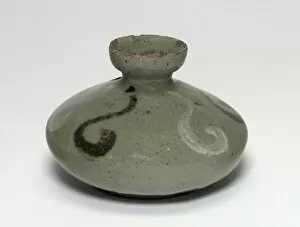 White Background Gallery: Oil Bottle with Swirl Design, Korea, Goryeo dynasty (918-1392), mid-12th century