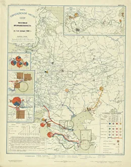 Cartographic Prints: Oil industry on January 1, 1933, 1934. Creator: Mikhail Alekseevich TSvetkov