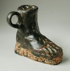 Greek Roman And Etruscan Art Prints: Oil-Jar (Askos) in the Form of a Foot Wearing a Sandal, 2nd century BC. Creator: Unknown