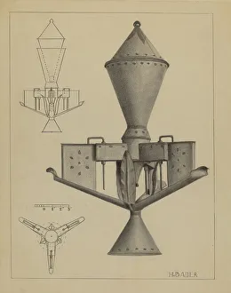 Complex Prints: Oil Lamp, c. 1936. Creator: Herman Bader