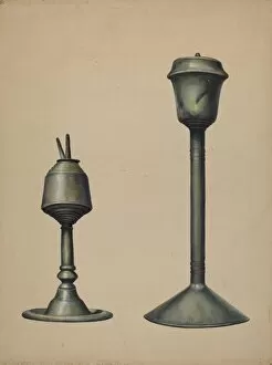 Size Collection: Two Oil Lamps, c. 1938. Creator: Walter Hochstrasser
