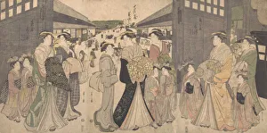 Oiran and Attendants at the O Mon or Great Gate of the Yoshiwara, ca. 1794