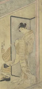 Ippitsusai Bunchō Prints: The Oiran Hanagiku Reading a Love Letter While Standing