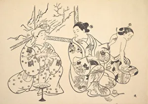 An Oiran Seated in a Parlor Applies the Fire Treatment to the Bared Back of Another Woman An Oiran Seated in a Parlor Applies the Fire Treatment to the Bared Back of Another Woman