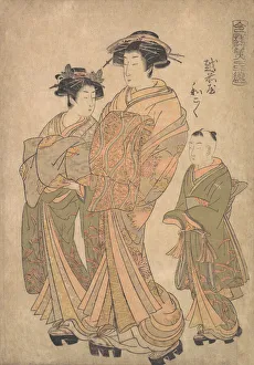 The Oiran Wakoku of Echizen-ya attended by a Shinzo and a Kamuro, ca. 1778 The Oiran Wakoku of Echizen-ya attended by a Shinzo and a Kamuro, ca. 1778