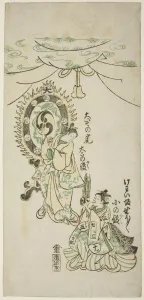 Shigenaga Nishimura Prints: Oiso no Tora and Shosho Playing Instruments, 1746. Creator: Nishimura Shigenaga