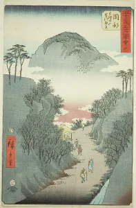 Mount Utsu Prints: Okabe: Narrow Ivy-covered Road at Mount Utsu (Okabe)
