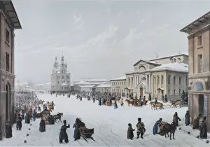 Roussel Collection: Okhotny Ryad Street (Hunting Row) and the Assembly of the Nobility House in Moscow, 1840s