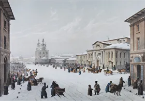 Okhotny Ryad Street (Hunting Row) and the Assembly of the Nobility House in Moscow, 1840s