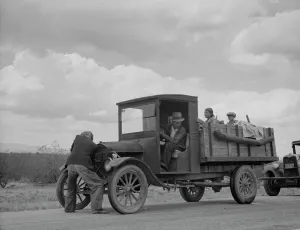Broken Down Prints: Oklahoma drought refugees stalled on highway near Lordsburg