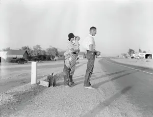 Displacement Prints: Oklahoma farm family on highway between Blythe and Indio - self-resettlement in California