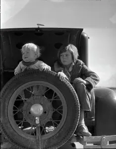Displacement Prints: Oklahoma refugees, California, 1936. Creator: Dorothea Lange
