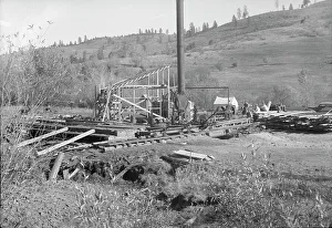 Sawmill Prints: Ola self-help sawmill under construction, Idaho, 1939. Creator: Dorothea Lange