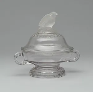 Frosted Glass Prints: Old Abe / Frosted Eagle covered footed dish, 1880 / 90. Creator: Crystal Glass Company
